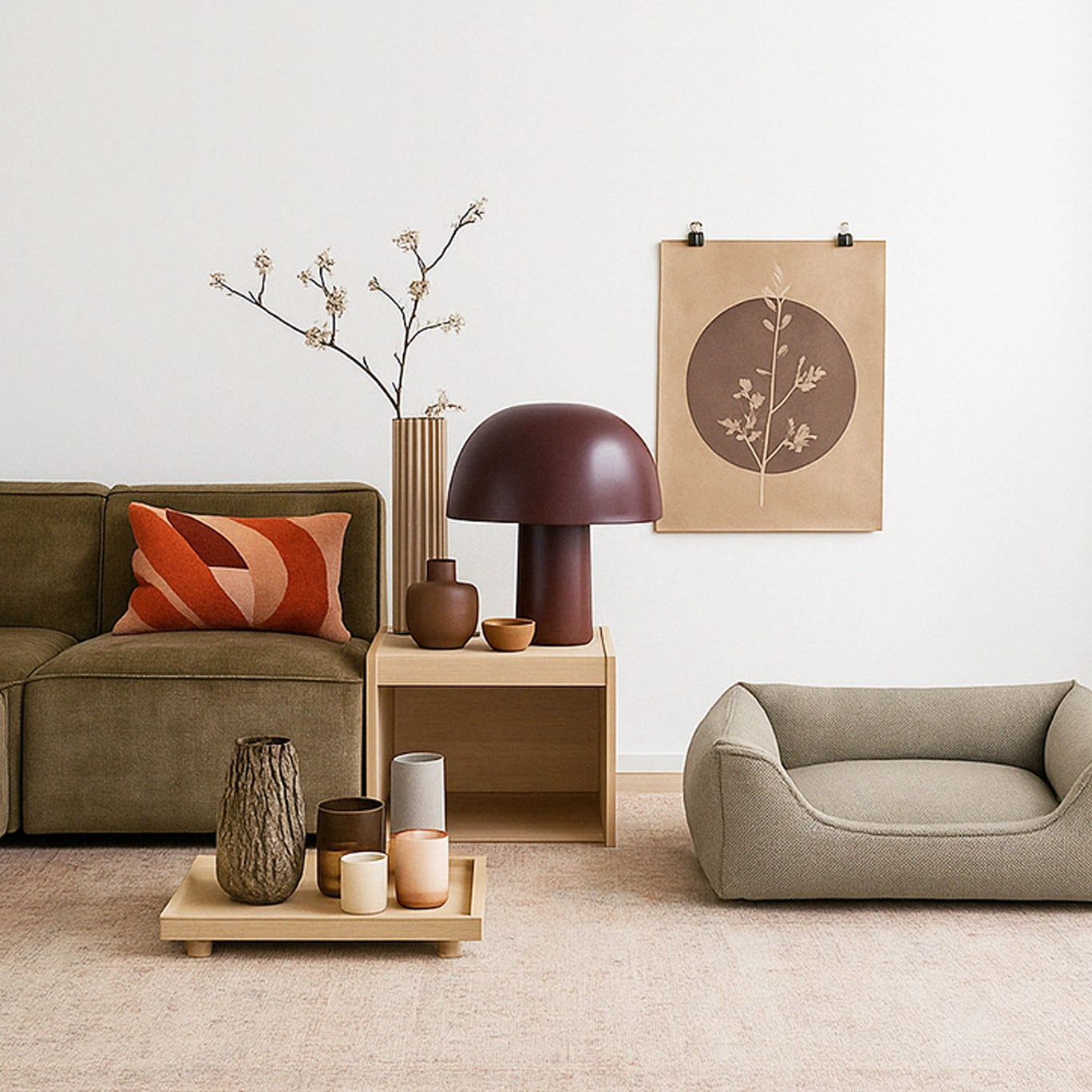 Panier chien de luxe en tissu doux ivoire